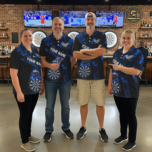 Custom Black & Blue Flaming Skull Darts Quarter-Zip Shirt For Women Skull Dart League Jerseys NYN2171