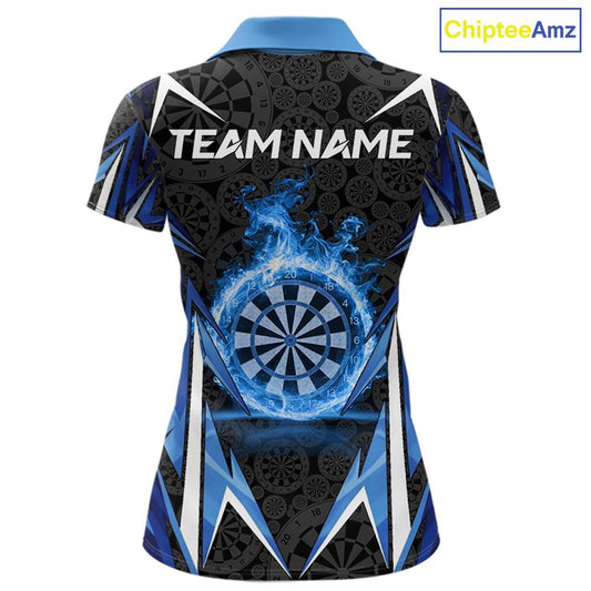 Black And Blue Flames Dartboard Women Darts Polo Shirts Custom Fire Flame Dart Team Jerseys NYN2445