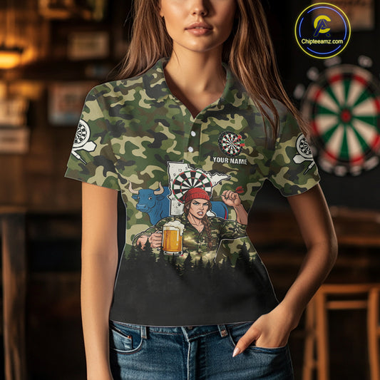 Custom Camouflage Human & Funny Beer Bull Dartboard Women Darts Polo Shirt Dart Jerseys NYN1925
