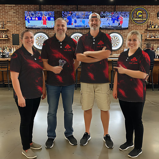 Personalized Black And Red Flames Dragon Dart Quarter-Zip Shirts For Men Dart Team Jerseys NYN2189