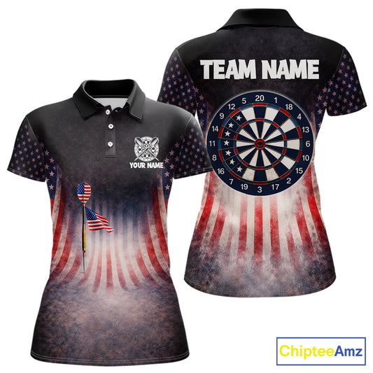 American Flag Grunge Dart Arrow Patriotic Dart Polo Shirts For Women Custom Name For Dart Players NYN2685