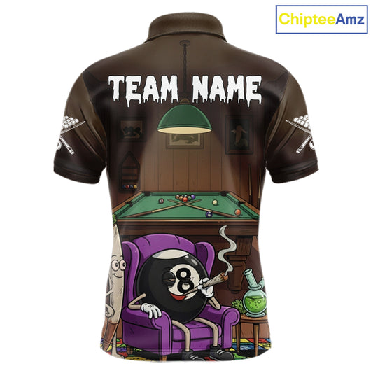 Funny Pool 8 Ball Smoking Men's Billiard Team Shirt Custom Billiard Polo & 1/4 Zip Attire NYN2495