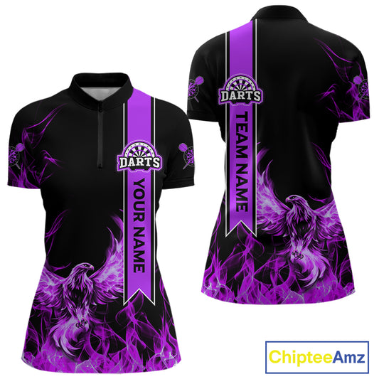 Custom Purple Flames Eagle Dart Shirts For Women Eagle Dart Team Jerseys Personalized NYN1108