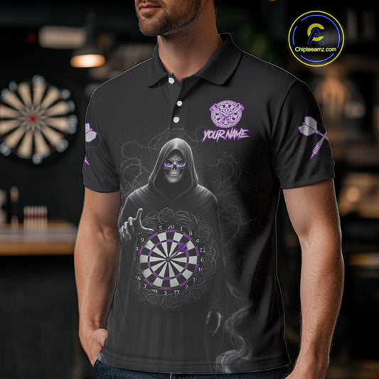 Custom Roses Dartboard Purple Grim Reaper Men Darts Polo Shirt Darts Jersey NYN1972
