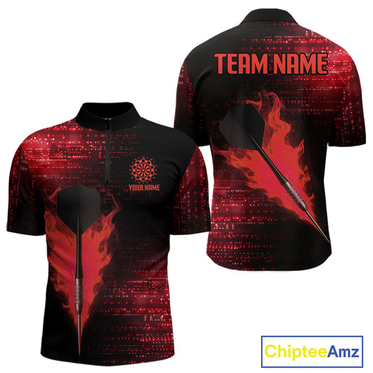 Men’s Custom Darts Shirt With Flaming Dart Arrow And Ruby Digital Matrix NYN0310