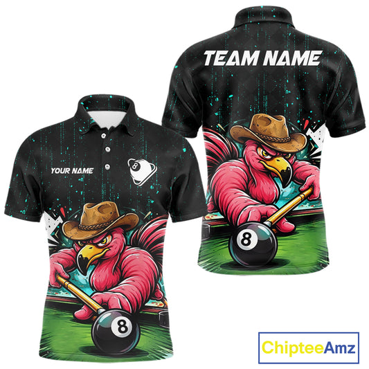 Funny Flamingo Play 8 Ball Pool Billiard Shirt For Men Custom Teal Splatter Billiard Pool Team Shirt NYN3093