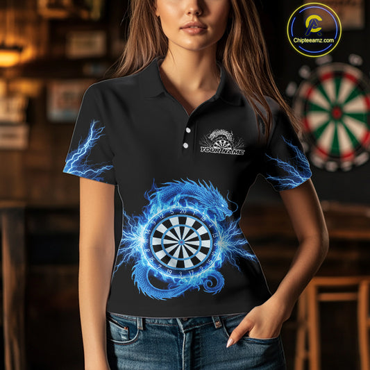 Custom Dragon Lighting Blue Dartboard Dart Polo Jerseys For Women Dart Team Shirt NYN1723