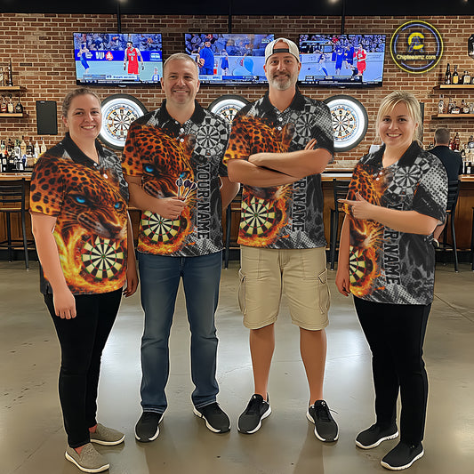 Orange Leopard Flame Dartboard Custom Women Darts Quarter-Zip League Shirts Grunge Dart Jerseys NYN2241