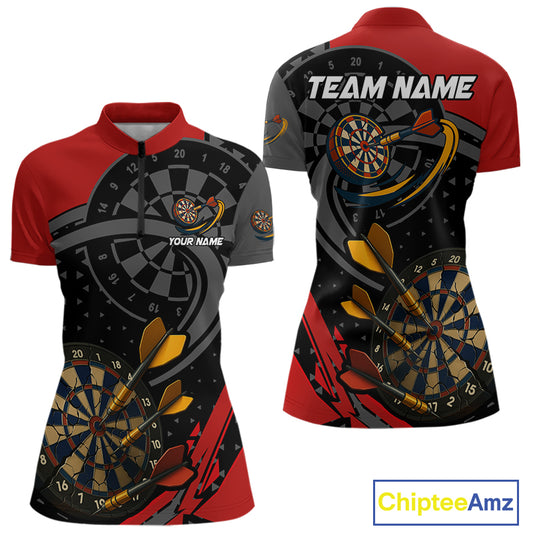 Cracked Dartboard & Dart Arrows Red Darts Shirt For Women - Custom Name & Team NYN0603
