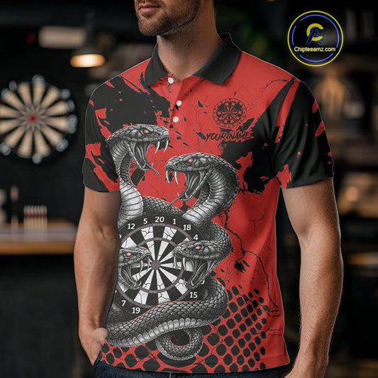 Black And Red Multi Cobra Grunge Dartboard Custom Men Polo Darts Shirt Dart Gifts NYN2018