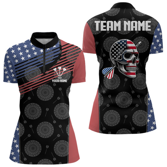 Personalized US Flag Skull Custom Patriotic Dart Shirts For Women, Dart Team Jerseys NYN0013