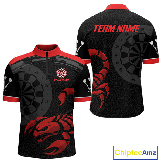 Black And Maroon Scorpion Darts Shirt For Men - Custom Team Name - Darts Jersey NYN0346