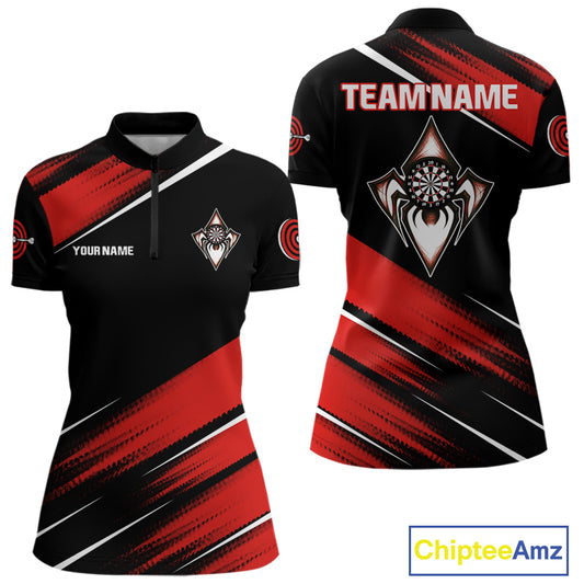 Black And Red Darts Spider Shirt - Custom Team & Player Name - Women’s Darts Shirt NYN0350