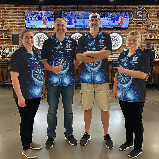 Blue Light Butterflies Skull Dartboard Custom Women Darts Quarter-Zip Shirts Dart League Jerseys NYN2263