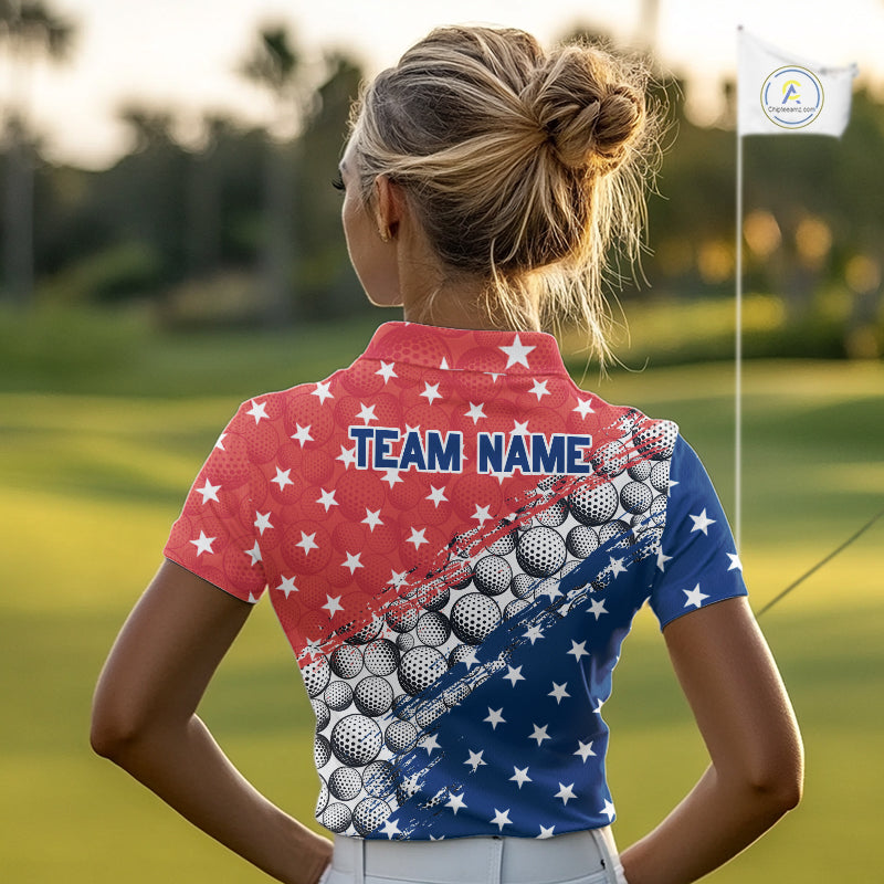 Red And Blue Grunge Golf Apparel Patriotic Women Golf Polo Shirts, Golf Team Outfits NYN3321