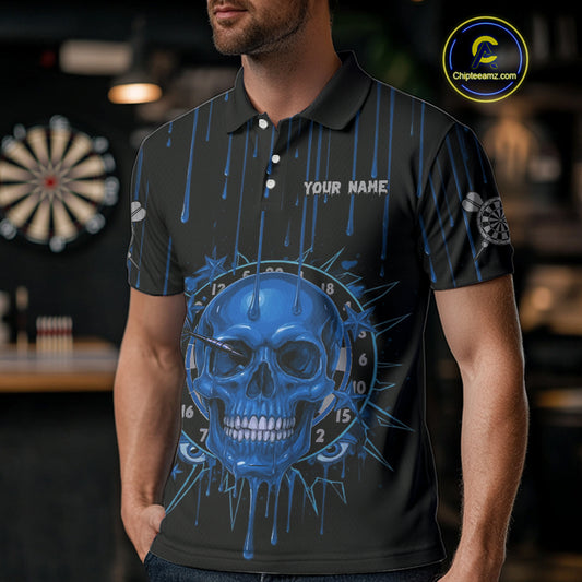 Custom Blue Dripping Horror Skull Dartboard Dart Men Polo Jerseys Dart Team Shirts NYN1758