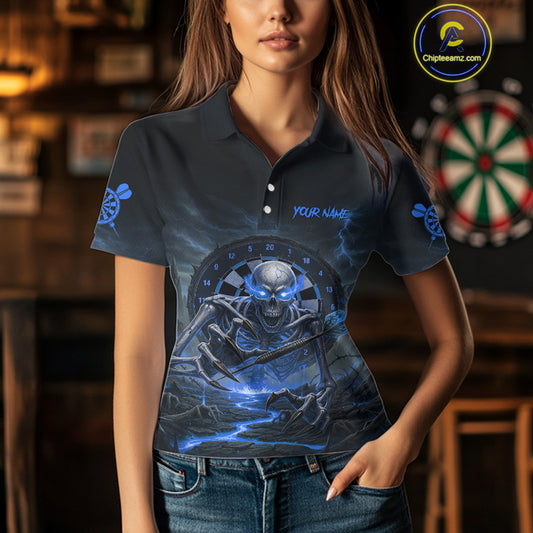 Lightning Blue Skeleton Dartboard Custom Women Polo Dart Shirt Gifts For Dart Players NYN1766