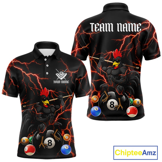 Funny Rooster 8 Ball Billiard Shirt For Men Custom Thunder Red Billiard Pool Shirt, Billiard Attire NYN3145