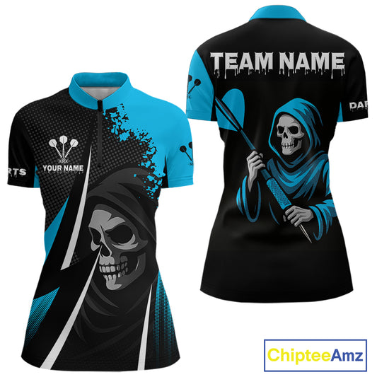 Blue Grim Reaper Holding Dart Arrow Darts Shirt For Men Custom Team Name NYN0367