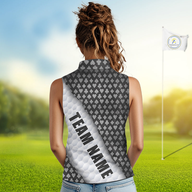 Womens Grey Poker Golf Shirt Custom Poker White Golf Ball Polo, Golf Team Outfits For Golfers NYN3332