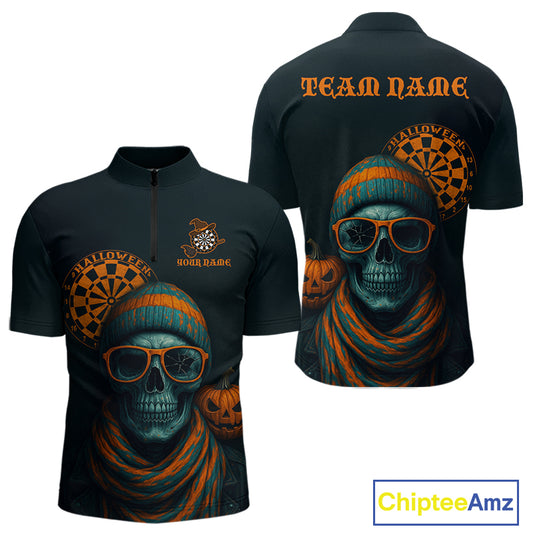 Custom Halloween Men Darts Shirt Personalized Halloween Pumpkin Skull Darts Jerseys NYN1230