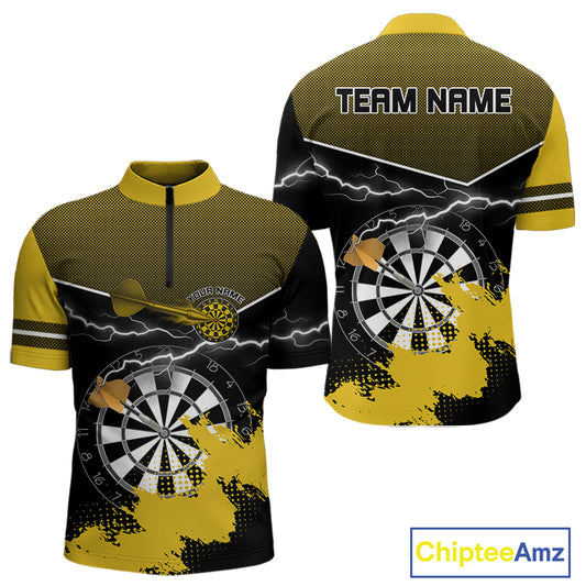 Yellow And Black Dartboard Lightning Darts Shirt For Men - Custom Team Name NYN0382
