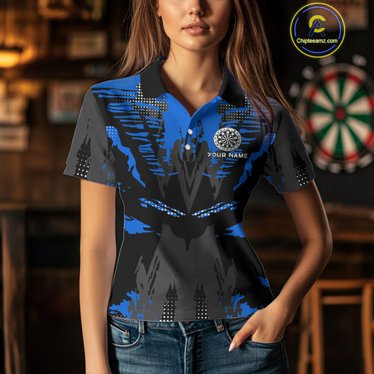 Silver Dartboard Blue Grunge Polo Dart Shirt For Women Personalized Outfits Darts Team Jerseys NYN0855