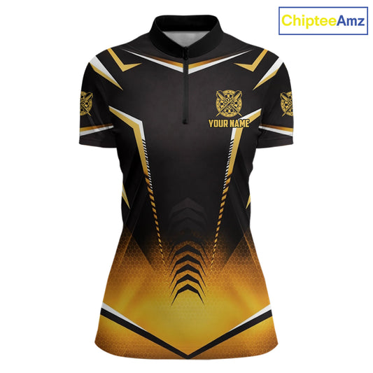 Personalized Yellow Dartboard Crown Darts Polo & 1/4-Zip Shirt For Women Dart Team Dart Jerseys NYN2956