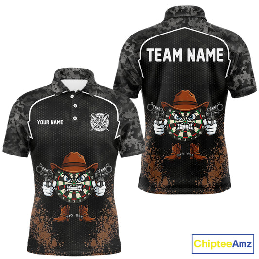Grunge Brown Funny Dartboard Cowboy Gun Darts Shirt For Men Custom Camouflage Dart Team Jerseys NYN3163
