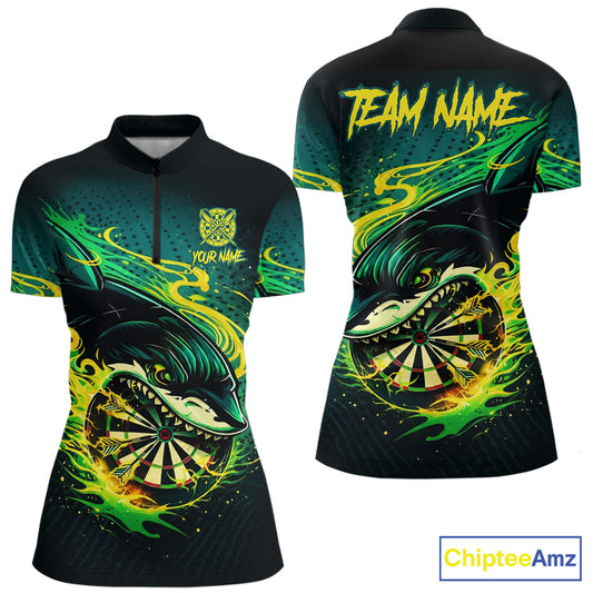 Green Splatter Paint Shark Dartboard & Arrow Women Darts Quarter-Zip Shirt Custom Darts Team Jersey NYN2616