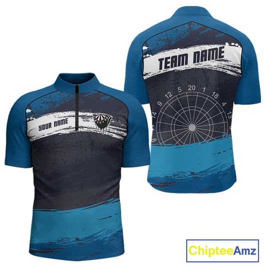 Blue Modern Grunge Dartboard Men's Darts Shirt - Custom Name For Dart Players NYN0414