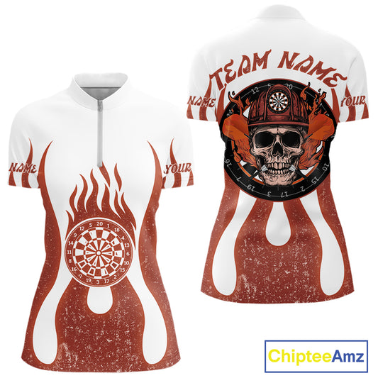 Skull Firefighter Orange-White Custom Flame Dart Shirt For Women, Dart Team Jerseys NYN0230