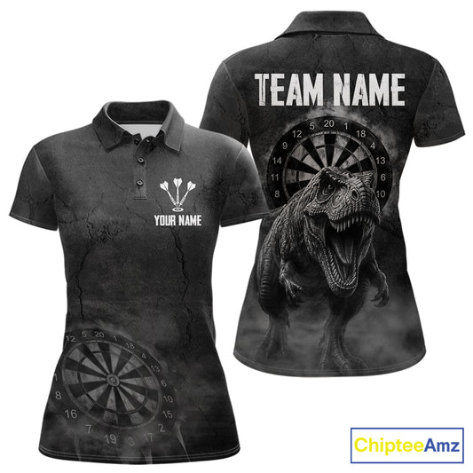 Custom Dinosaur Darts Shirt For Women With Cracked Stone, Dinosaur Grey Smoke Darts Team Jersey NYN3947