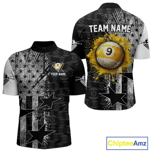 US Flag Grunge 9 Ball Pool Men Billiard Team Shirt Personalized Polo & 1/4-Zip Billiard Gifts NYN2380