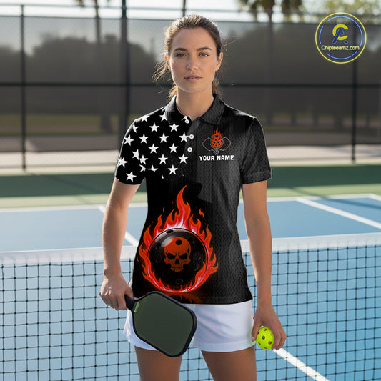 Custom Red Flames Pickleball Ball 3D League Jerseys Women Pickleball US Flag Team Shirts NYN2148