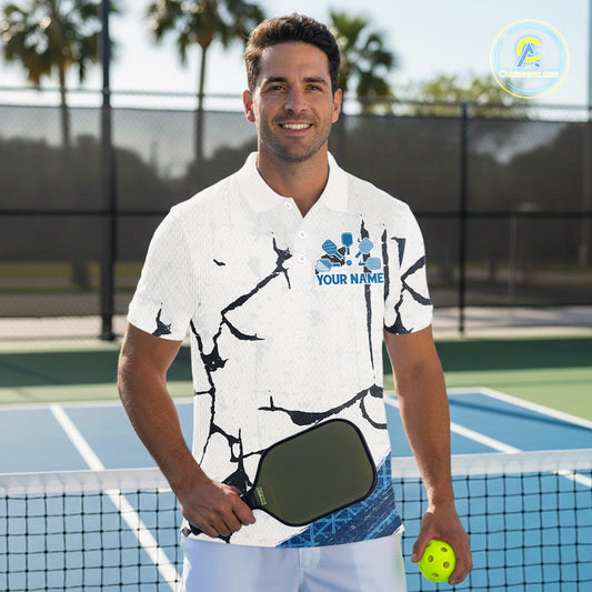 Custom White Grunge Blue Patriotic Pickleball League Jerseys Men US Flag Pickleball Shirts NYN2153