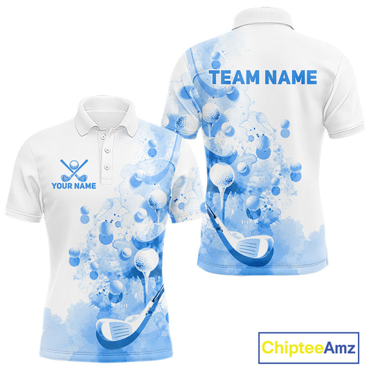 Blue Splatter Golf Ball & Clubs Team Apparel Mens Polo Shirts Custom Golf Shirt For Men NYN3997