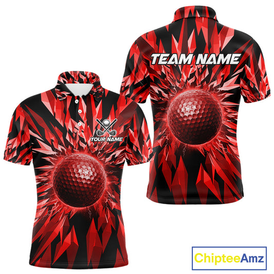 Icy Red Geometric Mens Golf Polo Shirt Customize Golf Gifts For Men Golf Team Attire NYN4006