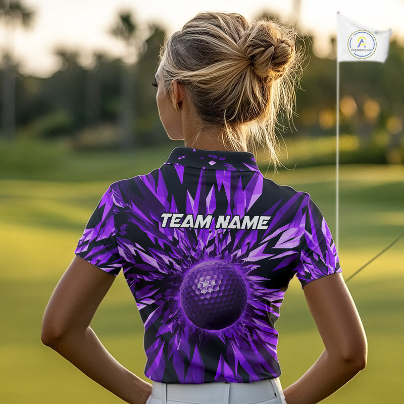 Icy Purple Geometric Womens Golf Polo Shirt Customize Golf Gifts For Women Golf Team Attire NYN4007