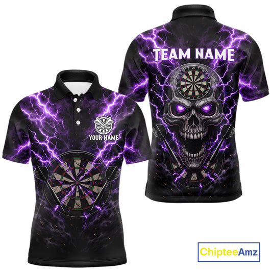 Thunder Lightning Purple Cracked Skull Dartboard Dart Polo Shirts For Men Custom Dart Team Shirts NYN2676