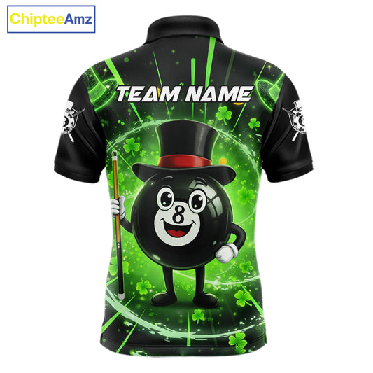 Funny Patrick Day 8 Ball Pool Men's Billiard Polo & 1/4 Zip Shirt Custom Shamrock Billiard Attire NYN2479