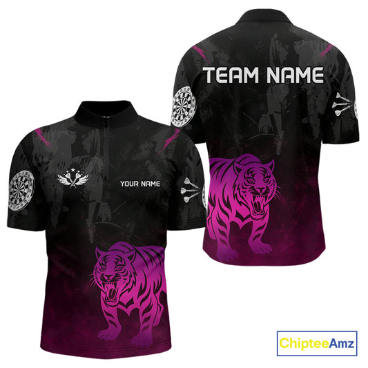 Men’s Darts Team Jersey With Eye-Catching Magenta Tiger And Grunge Pattern NYN0278
