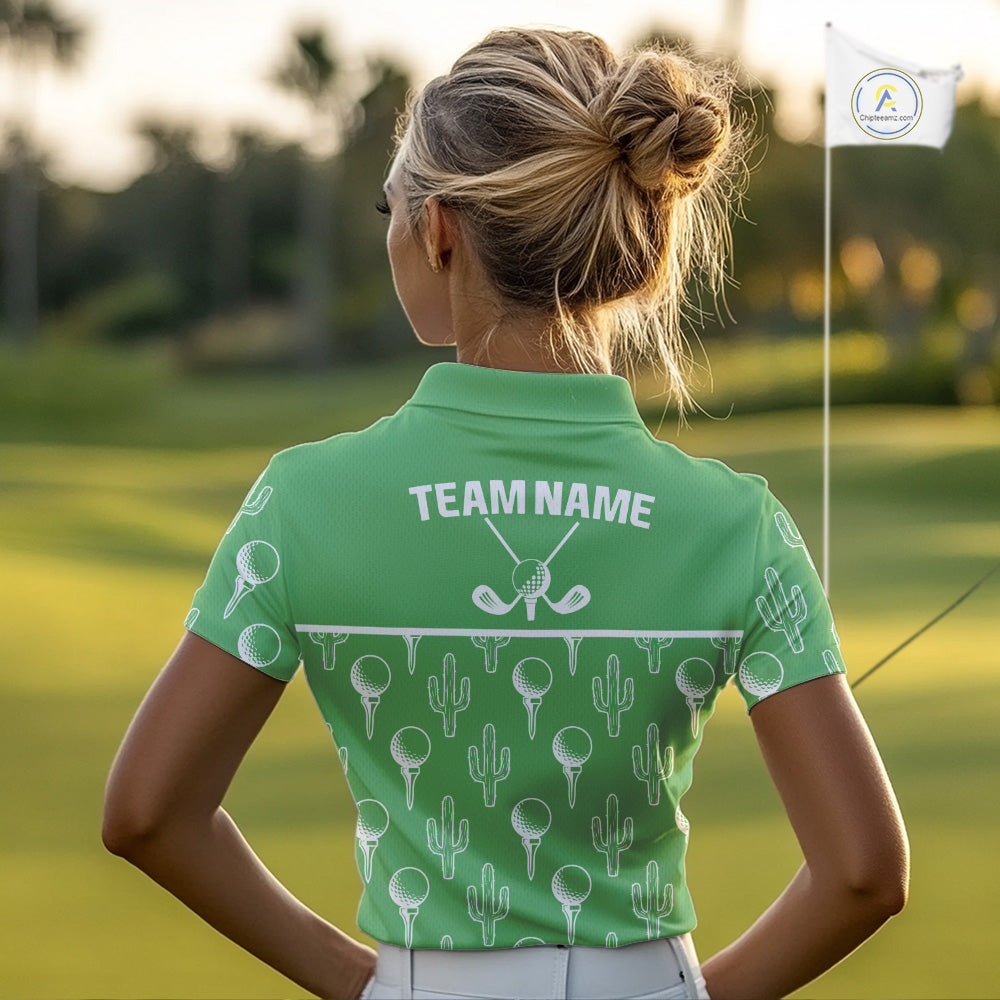 Personalized Desert Cactus Green Pattern Womens Golf Polo Shirts Custom Funny Cactus Golf Gifts NYN2844