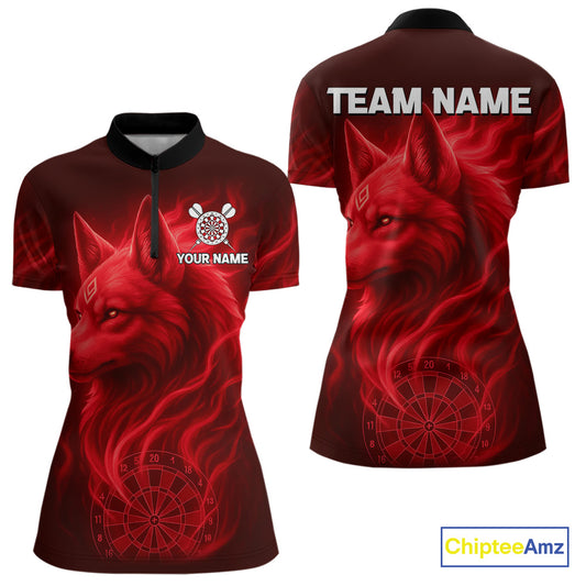 Red Flaming Wolf Dartboard Darts Shirt For Women - Custom Team Jersey For Players NYN0574