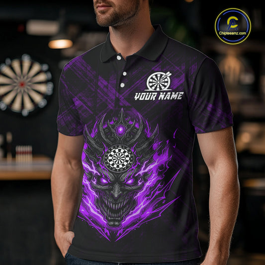 Purple Skull Lightning Thunder Grunge Dartboard Custom Men Polo Darts Shirt Dart Gifts NYN2015