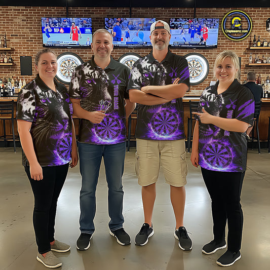 Purple Horror Tiger Fire Flame Dartboard Custom Men Darts Quarter-Zip League Shirts Dart Jerseys NYN2247