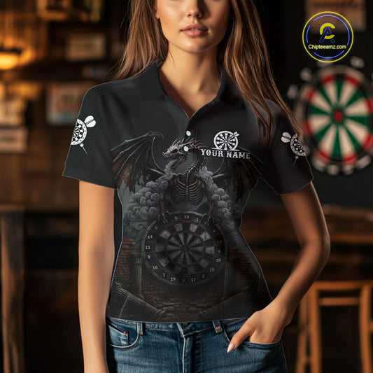 Skeleton Dragon Grey Smokes Cracked Darts League Shirt Custom Dragon Women Darts Jersey NYN2039