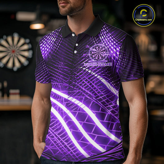 Black And Purple Stripes Light Dartboard Custom Darts Polo Shirts Men Dart Team Jerseys NYN2275