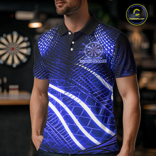 Black And Blue Stripes Light Dartboard Custom Darts Polo Shirts Men Dart Team Jerseys NYN2277