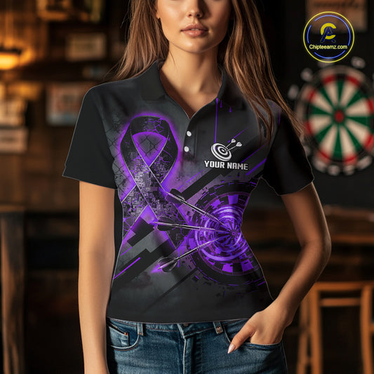 Lightning Purple Ribbon Dartboard Custom Lightning Dartboard Darts Polo Shirt For Women NYN1804